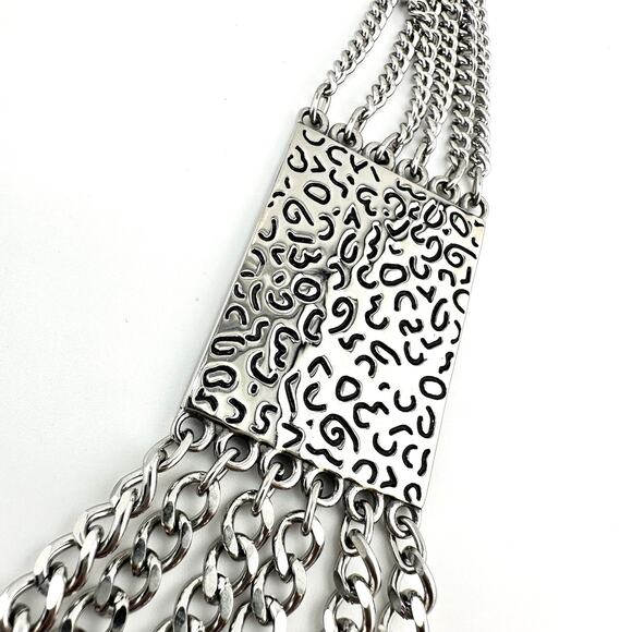 David Sigal Multichain Swirl Pattern Layered Silver Tone Designer 22” Necklace - Picture 5 of 8